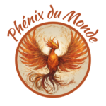 Logo de Phénix du Monde, un phénix ailes déployées couleur de la terre et du feu