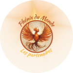 Logo des partenaires de Phénix du Monde, un phénix ailes déployées couleur de la terre et du feu
