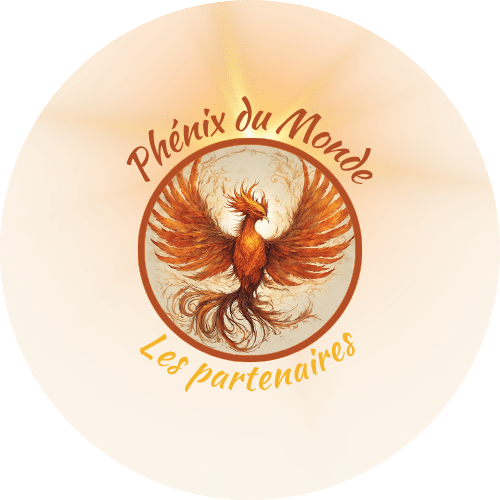 Logo des partenaires de Phénix du Monde, un phénix ailes déployées couleur de la terre et du feu